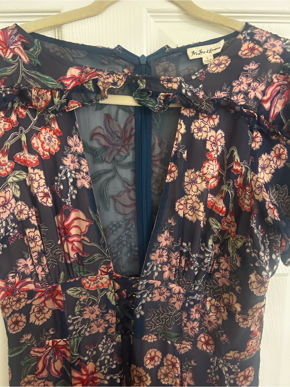 For Love & Lemons Navy Maxi Dress with Pink and Green Floral Print - Picture 2 of 4